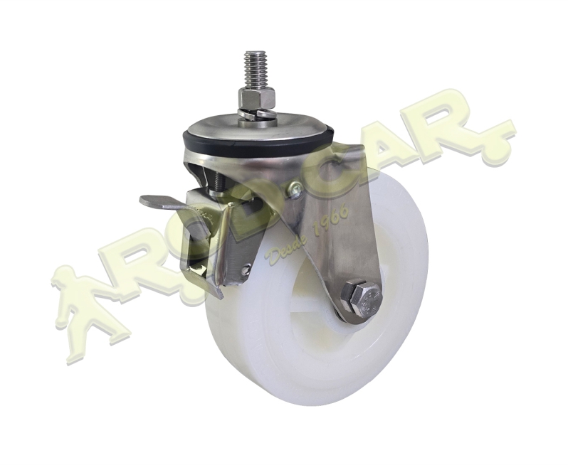 Rodízio Giratório GIRRXOA 62 NNK com Freio OA, Roda de Nylon e Estrutura em Aço Inox AISI 304 – Linha Intermediária Reforçada