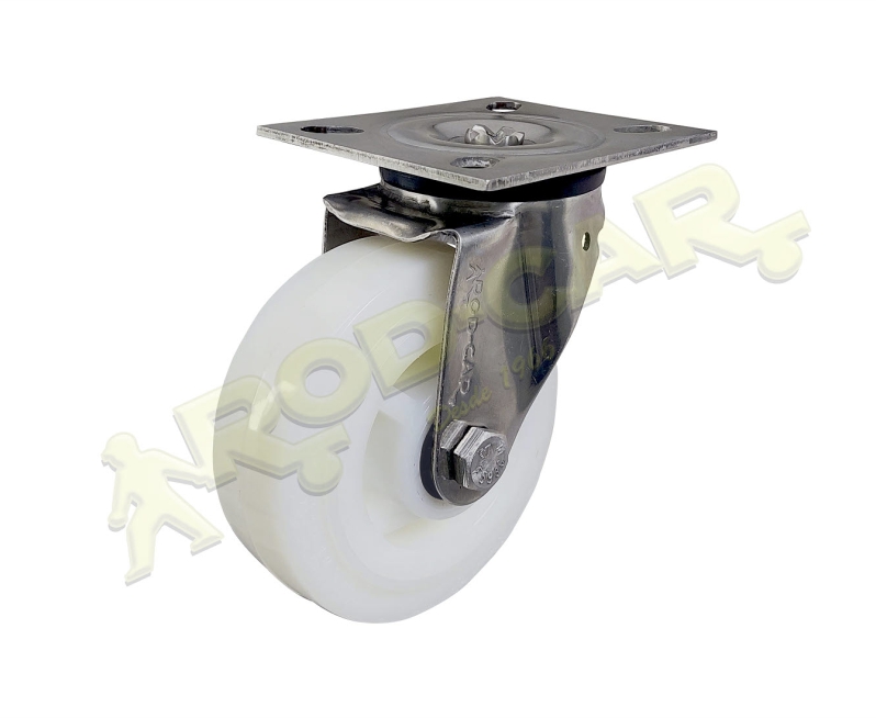 Rodízio Giratório GIRX 52 NNN com Roda de Nylon e Placa de Fixação – Aço Inox AISI 304