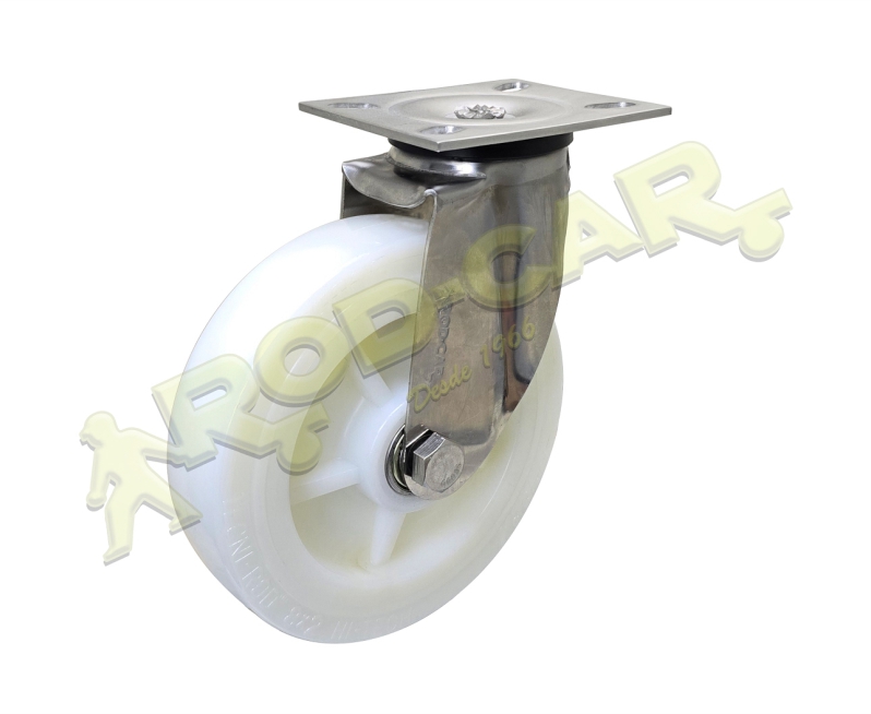 Rodízio Giratório GIRX 82 NNK com Roda de Nylon e Placa de Fixação – Aço Inox AISI 304