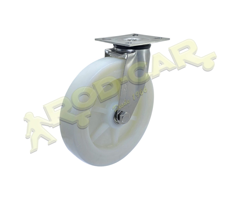 Rodízio Giratório GIRX 102 NNK com Roda de Nylon e Placa de Fixação – Aço Inox AISI 304