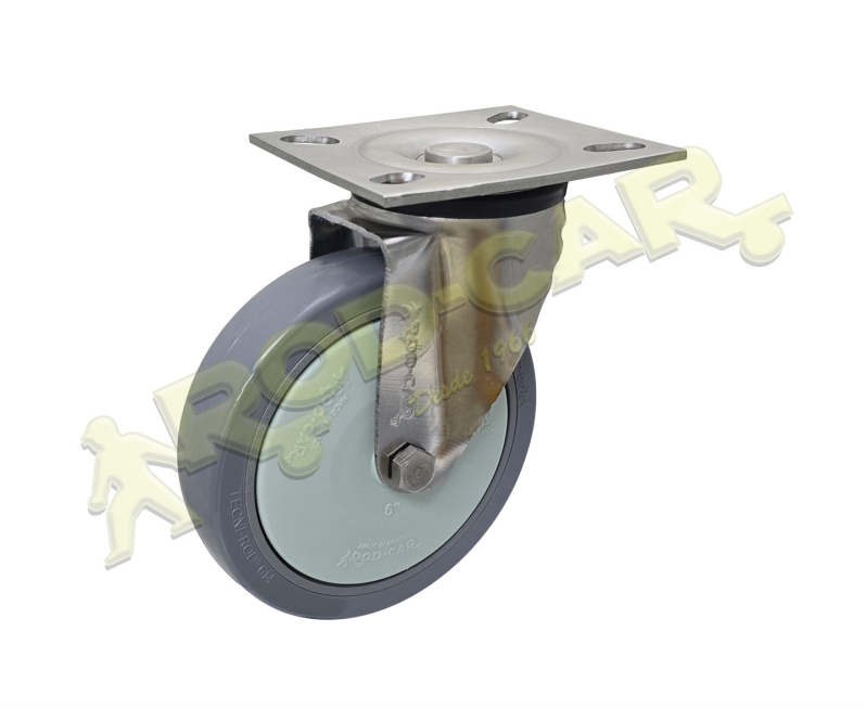 Rodízio Giratório GIRX 614 BPKC com Roda de Borracha, Núcleo de Polipropileno e Calota – Aço Inox AISI 304