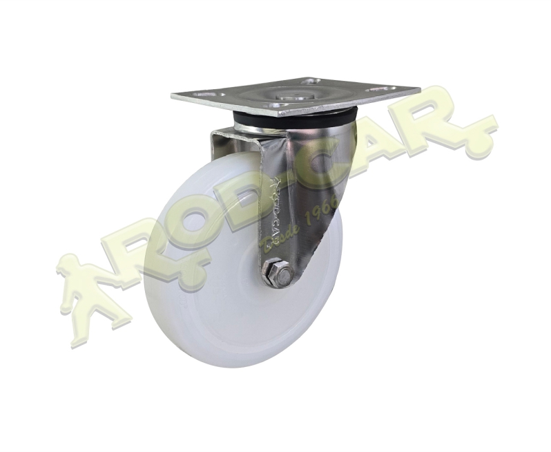 Rodízio Giratório GIRX 614 NNKC com Roda de Nylon, Rolamento Esférico e Calota – Aço Inox AISI 304